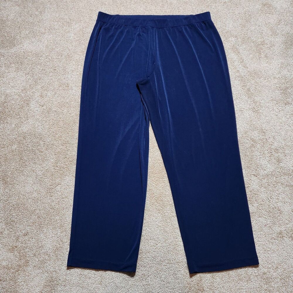 Susan Graver Essential Pants Women 1XP Navy Liquid Knit Straight Leg Pull On